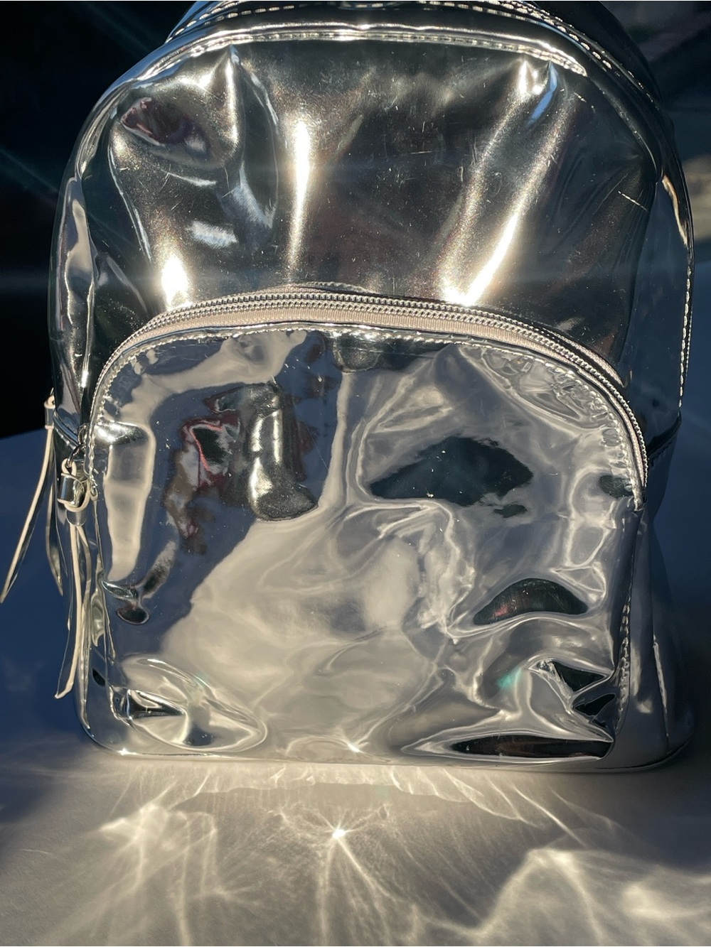 Silver Metallic Mini Backpack - Women Bags